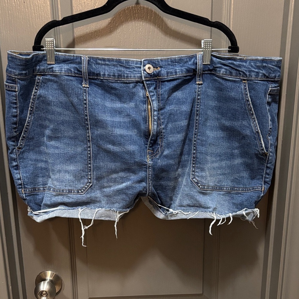 Denim Blue Frayed Hem Women's Shorts